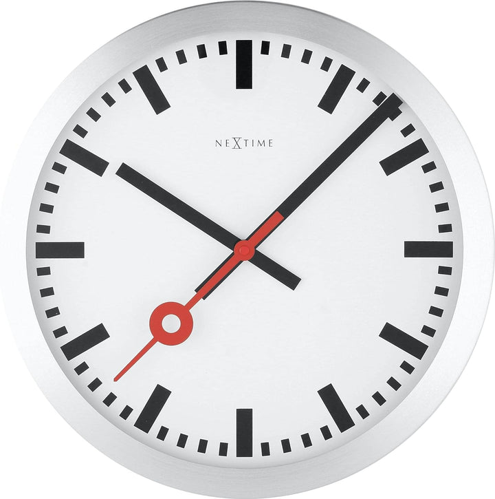 NeXtime 3999ST Wanduhr Bahnhofsuhr STATION, lautlos, rund, ø 35 cm, 34.8 x 4.5 cm 34.8 x 4.5 cm Silb