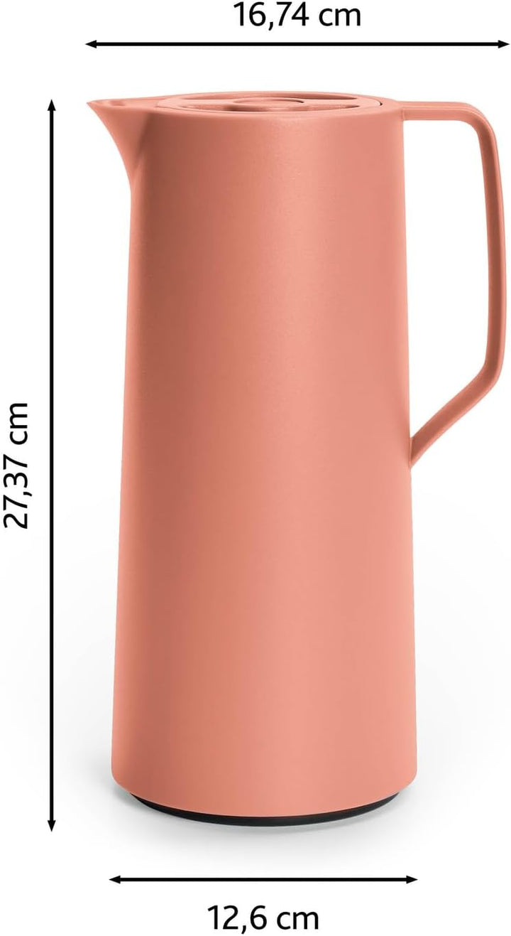 Emsa N41709 Motiva Isolierkanne | 1 Liter | Quick-Press-Verschluss | 12h heiss, 24h kalt | Glaskolbe