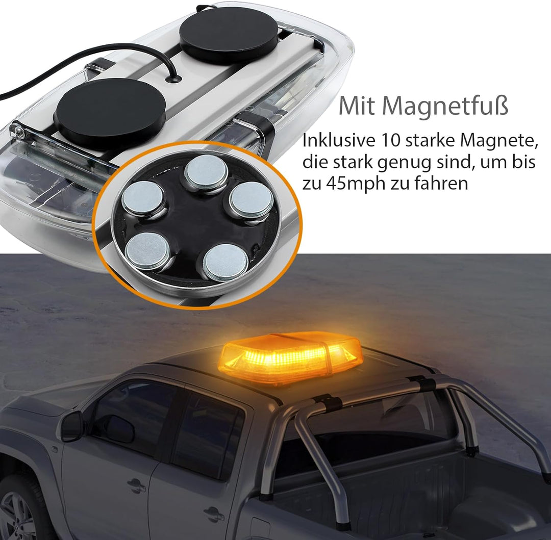 PROZOR 72LED Notfall Warnblitzlicht mit E-Mark, 18W 12V/24V Rundumleuchte IP67 Wasserdicht 8 Blitzmo
