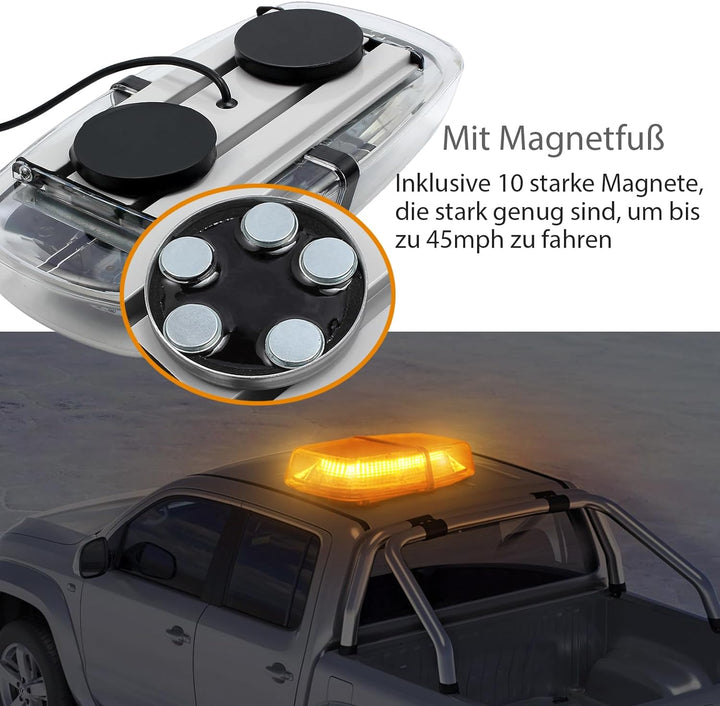 PROZOR 72LED Notfall Warnblitzlicht mit E-Mark, 18W 12V/24V Rundumleuchte IP67 Wasserdicht 8 Blitzmo