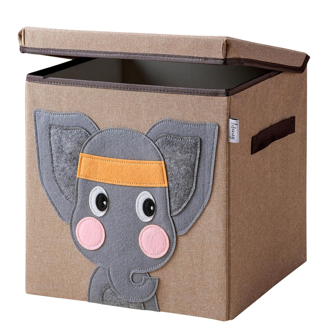 Aufbewahrungsbox mit Deckel und Elefant I Spielzeugbox mit Tiermotiv passend für Würfelregale I Ordn