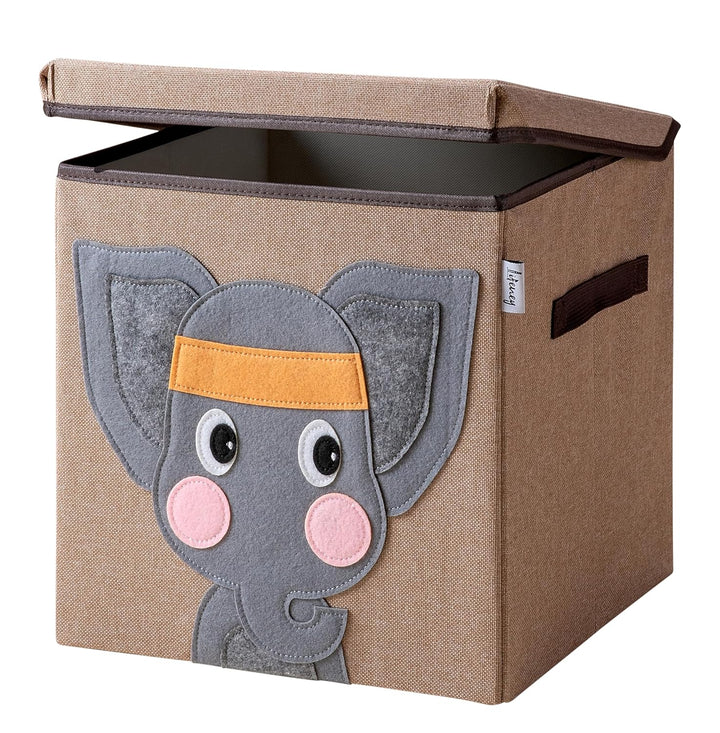 Aufbewahrungsbox mit Deckel und Elefant I Spielzeugbox mit Tiermotiv passend für Würfelregale I Ordn