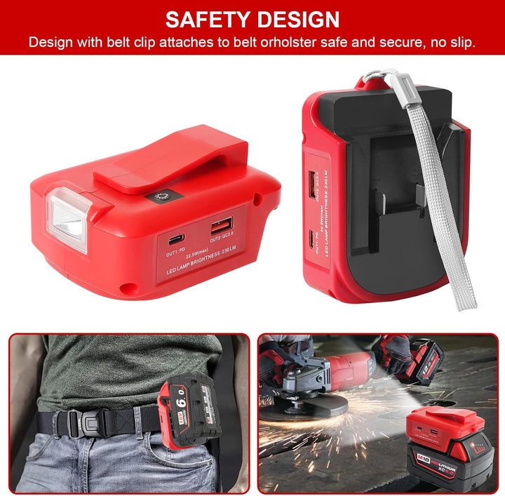 USB Akku Adapter für Milwaukee M18 18V Akku, Konverter mit Dual-USB-Ladeanschlüssen, DC 12V Port, Ka