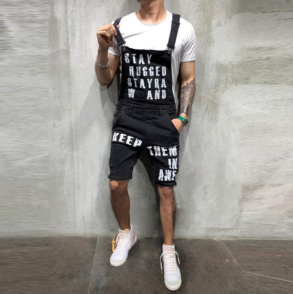 Ansenesna Latzhose Herren Jeans Zerrissen Löcher Kurz Jumpsuit Männer Sommer Destroyed Risse Ripped