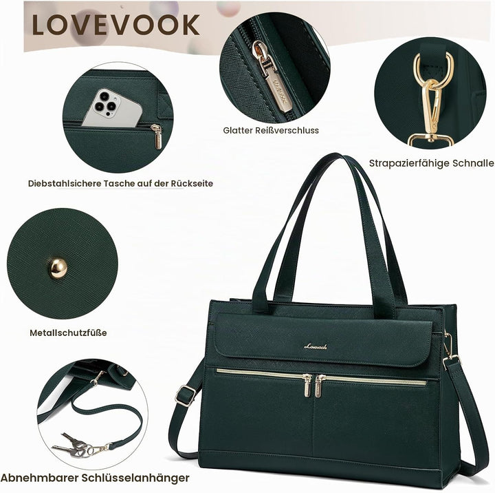 LOVEVOOK Laptop Handtasche Damen, 15,6 Zoll Laptoptasche Shopper Tasche Damen 2 in 1 Umhängetasche,