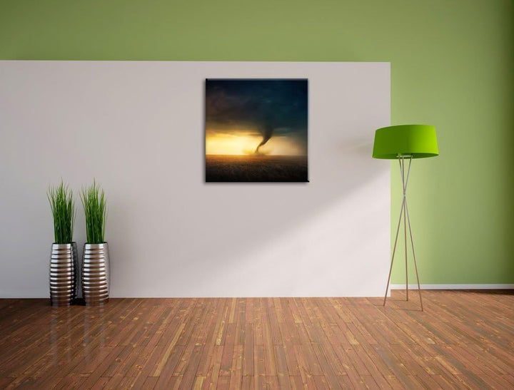 Naturgewalt Tornado, Format: 70x70 auf Leinwand, XXL riesige Bilder fertig gerahmt mit Keilrahmen, K