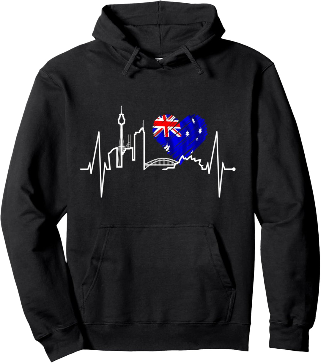 Sydney Skyline Herzschlag Australien Liebe Flagge Fan Sydney Pullover Hoodie