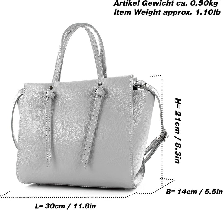 modamoda de - T219 - ital. Damen Henkeltasche Klein aus Leder Graphitgrau, Graphitgrau