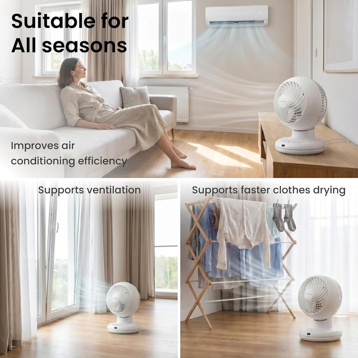 Iris Ohyama Woozoo Tischventilator, 30 m², Weiss, 3 Geschwindigkeiten, Fernbedienung, Leise, Multidi