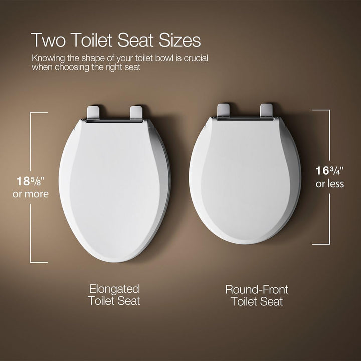 Kohler K-20110-96 Brevia Langer WC-Sitz mit grifffesten Stossfängern, geräuscharmer Sitz, Quick-Atta