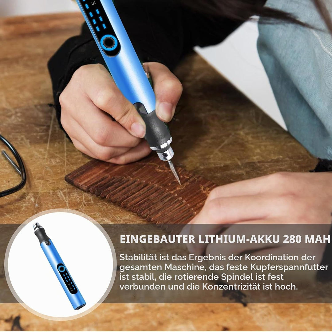 Mini Handbohrer Elektrisch, 3-Gang Mini-Bohrstift mit 10 kleine Bohrer, Wiederaufladbare Bohrmaschin