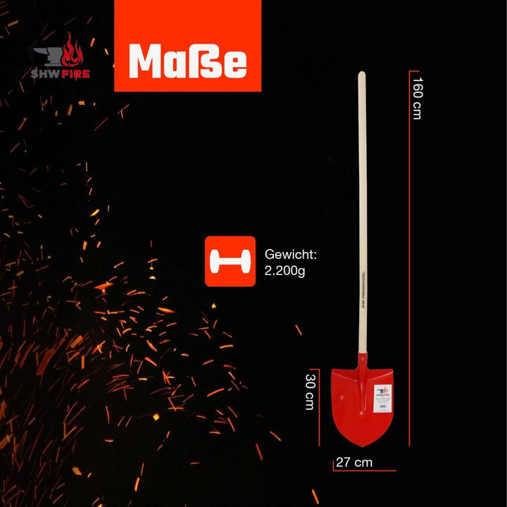SHW-FIRE Frankfurter Schaufel aus Spezialstahl mit langem Eschenholzstiel 130cm lang Rot, Rot