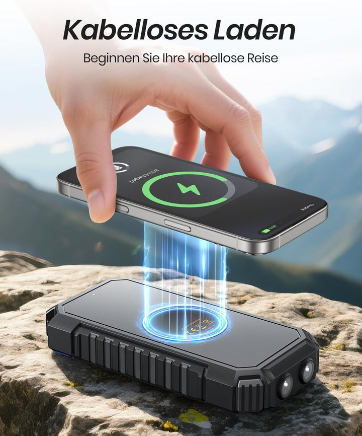 A ADDTOP Solar Power Bank – 20000mAh kabelloses PowerBank mit USB C – 3,0A Schnellladefunktion Tragb
