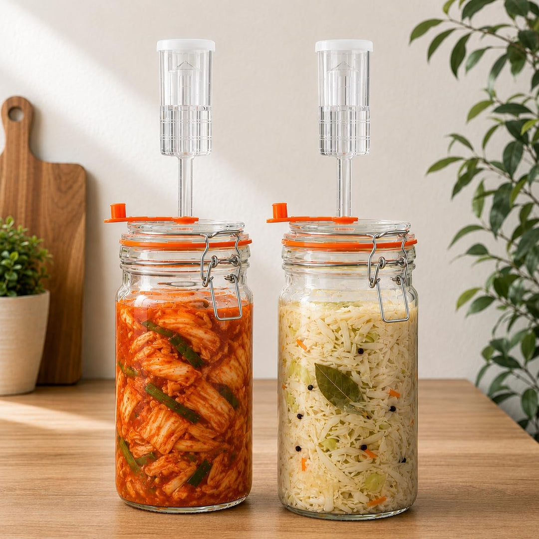 Fermentierglas 1,2 L Glas-Fermentierset mit Glasgewicht für Sauerkraut, Chilisauce, Met, Kombucha &amp;