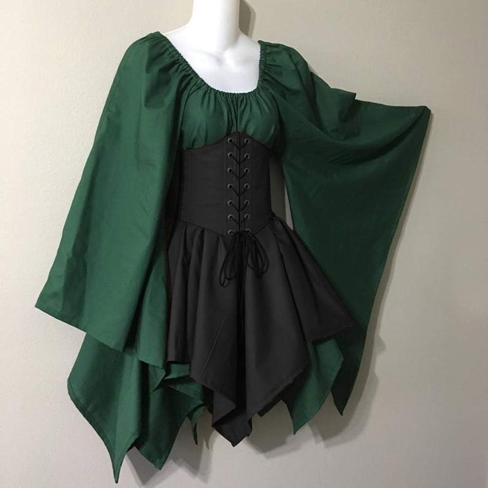 Traditionelles irisches Kleid für Damen, Renaissance, Mittelalter, Kostüm, ausgestellte Ärmel, Korse