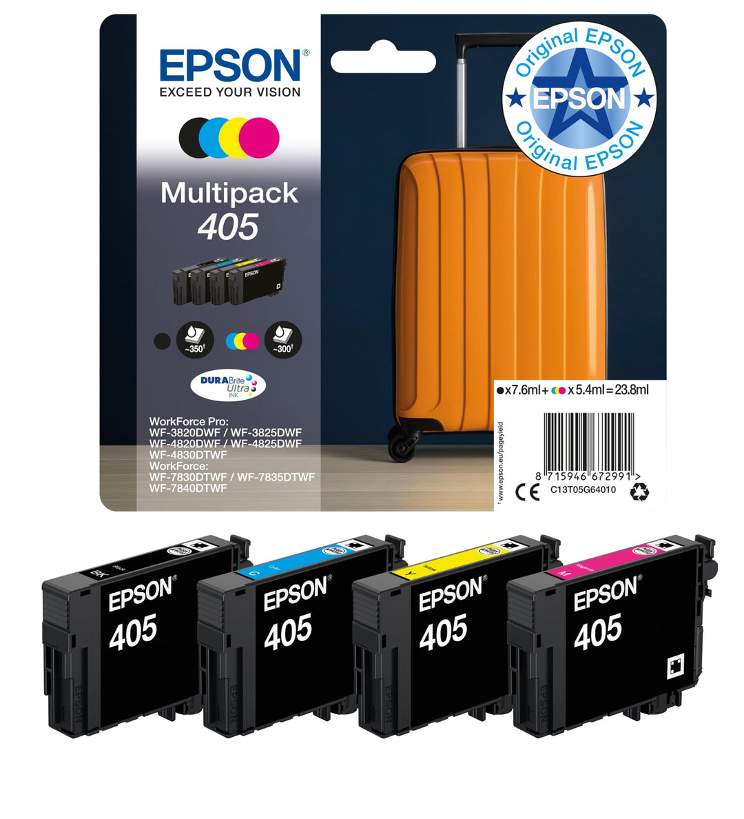 Epson Orginal 405 Tinte Koffer Multipack 4-farbig Standard WF-3820DWF WF-3825DWF WF-4820DWF WF-4825D