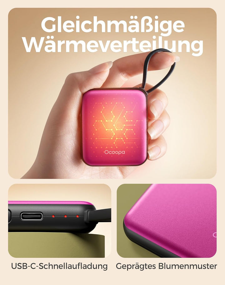 OCOOPA Handwärmer Elektrisch 2er Set, Wiederverwendbar 4000mAh USB Taschenwärmer, 3 Wärmestufen, Max