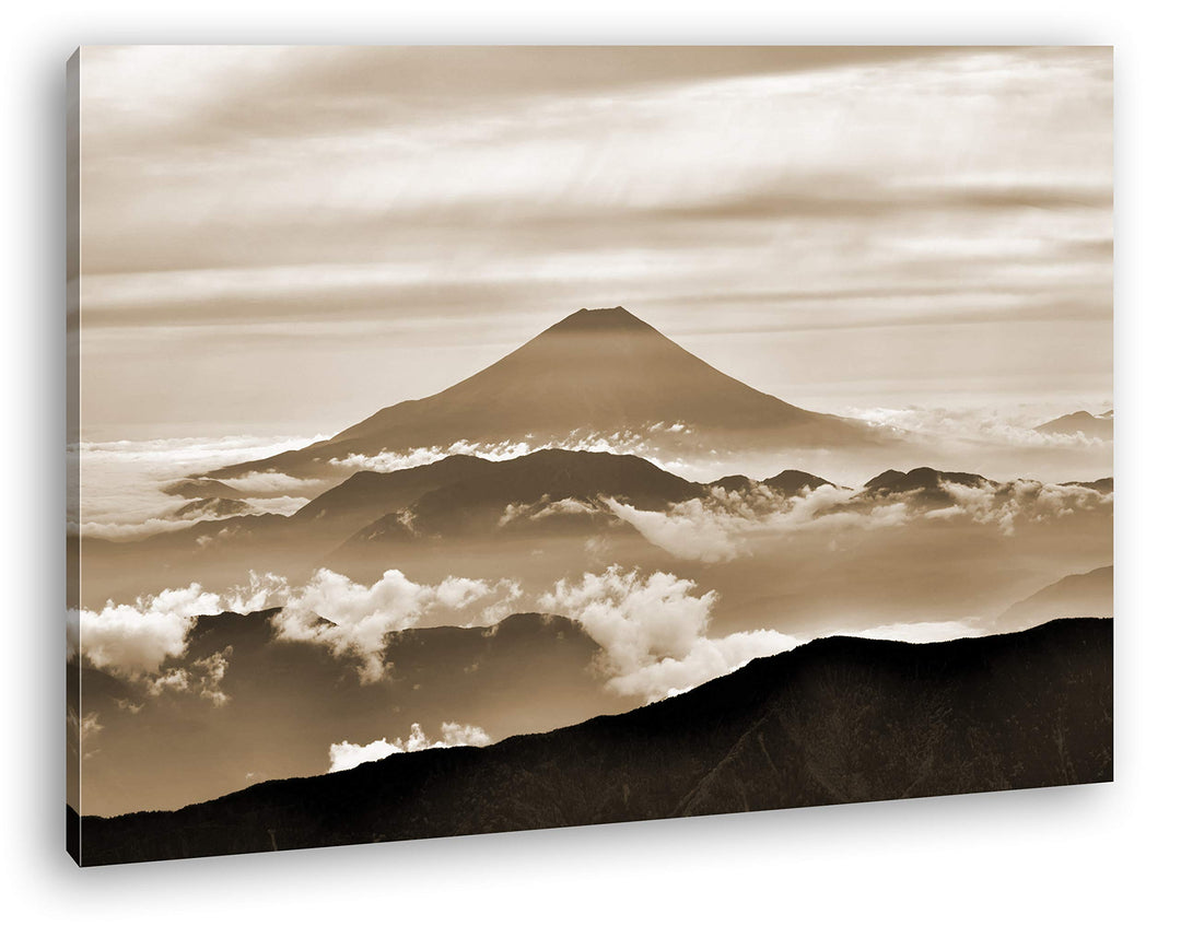 deyoli Fuji in Japan Format: 80x60 Effekt: Sepia als Leinwandbild, Motiv fertig gerahmt auf Echtholz