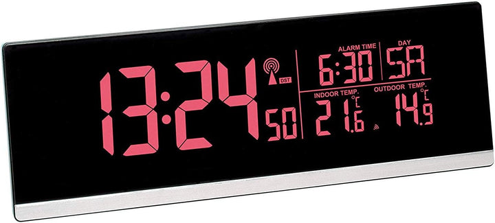 TFA Dostmann 60.2548.01 Multi-Color Digitaler Wecker mit Farbwechsel und Aussentemperatur, schwarz m