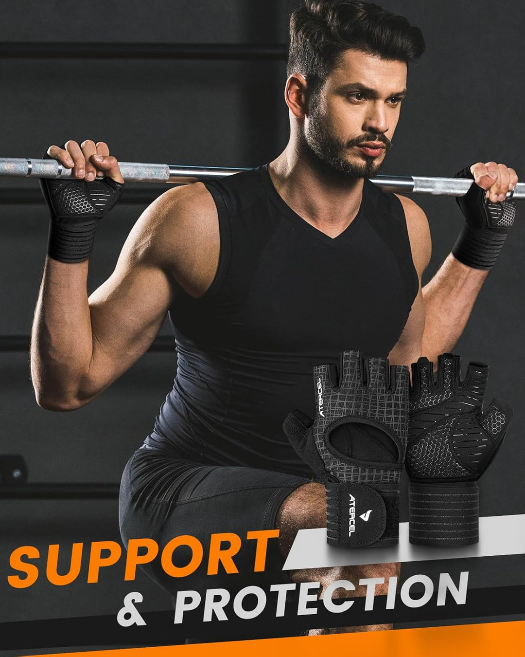 ATERCEL Fitness Handschuhe Herren Damen, Trainingshandschuhe Krafttraining Handgelenkband Handschuhe