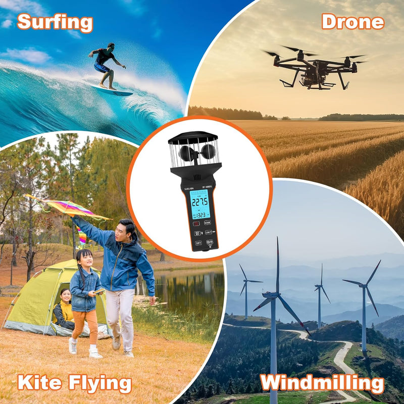 SURLABA Digital Cup Windmesser, Air Flow CFM Anemometer XF-5000G Misst MAX/MIN Luftgeschwindigkeit (