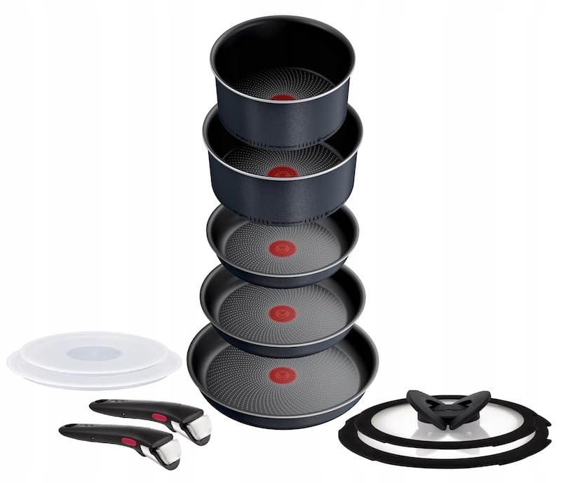 Tefal Ingenio So'Light Topfset, 11-teilig, Schwarz, Aluminium, Abnehmbare Griffe, Antihaftbeschichtu