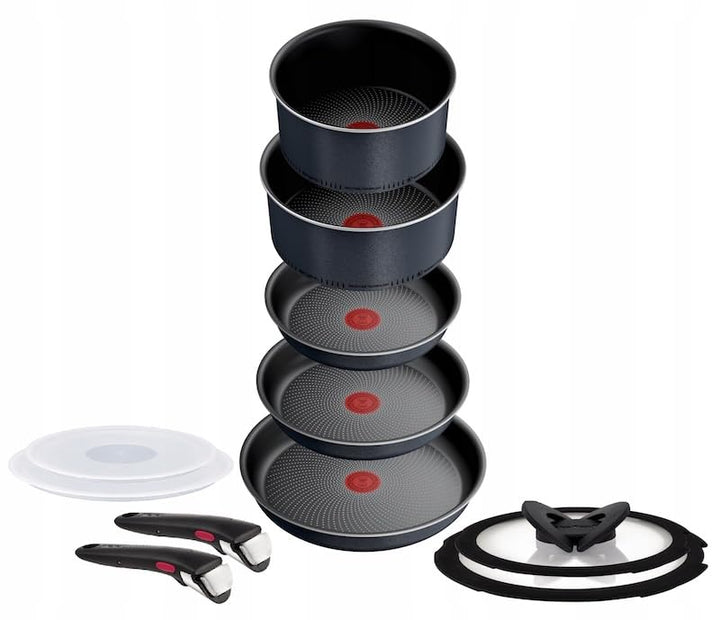 Tefal Ingenio So'Light Topfset, 11-teilig, Schwarz, Aluminium, Abnehmbare Griffe, Antihaftbeschichtu