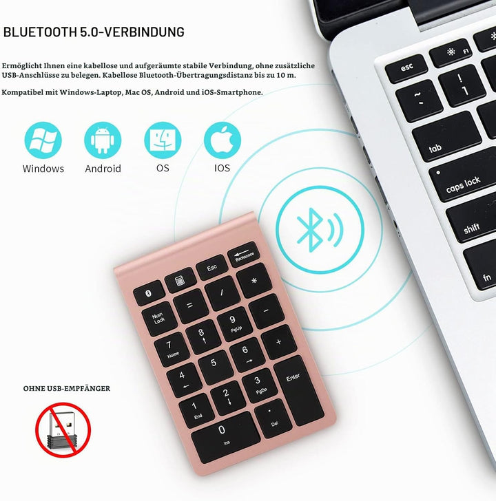 Gugxiom Bluetooth-Nummernblock, 22 Tasten, Tragbarer Mini-Zahlenblock für die Finanzbuchhaltung, Blu
