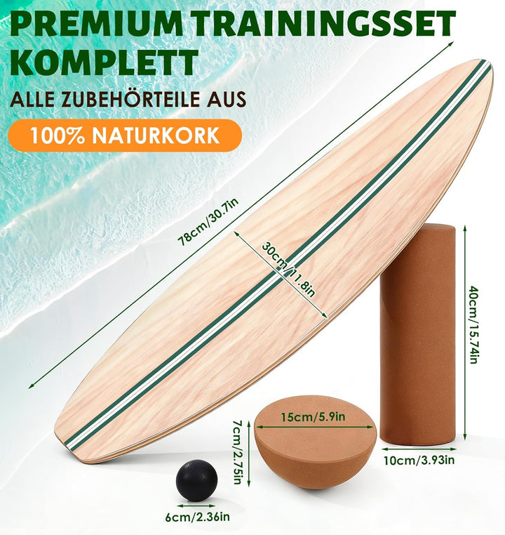 Balance Board, Holz Balance Board Erwachsene Gleichgewichtstrainer Mit Korkrolle, Kork Halbkugel und