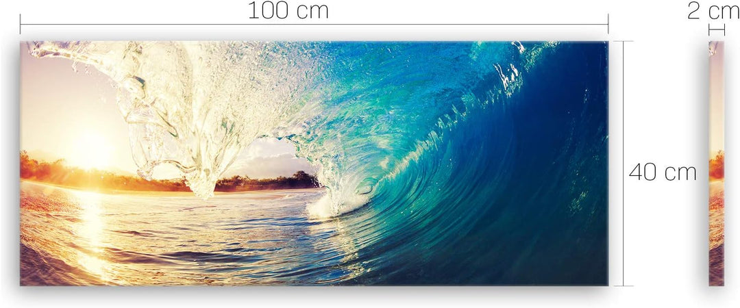 ge Bildet Bild auf Leinwand | the Wave - Welle Surfen Wasser Sonnenuntergang blau gelb orange S in 1