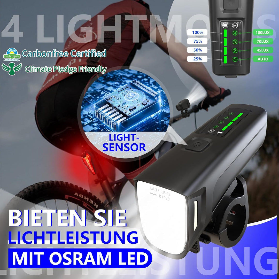 Fahrradlicht Set,StVZO Zertifizierte Fahrradbeleuchtung,USB Typ C Aufladung Fahrrad Lichter Led Set,