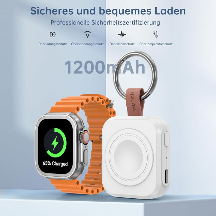 Tragbares Ladegerät für Apple Watch, iWatch-Ladegerät mit Schlüsselanhänger, 1200 mAh Magnetisches i