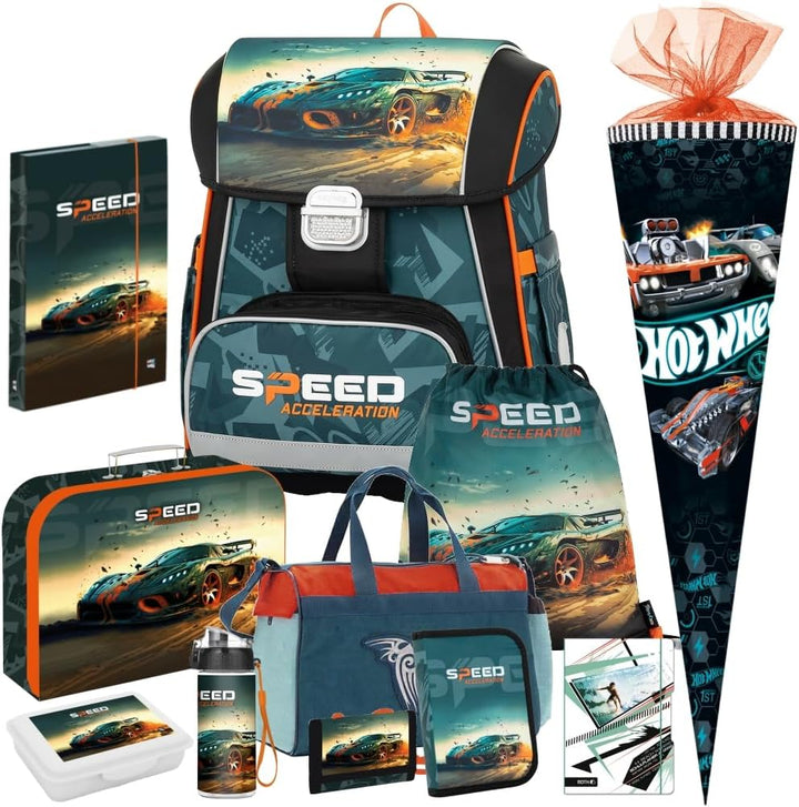 Generisch Auto - Speed Acceleration - Race - OxyBag PREMIUM Schulranzen-Set, 11 teilig mit Sporttasc