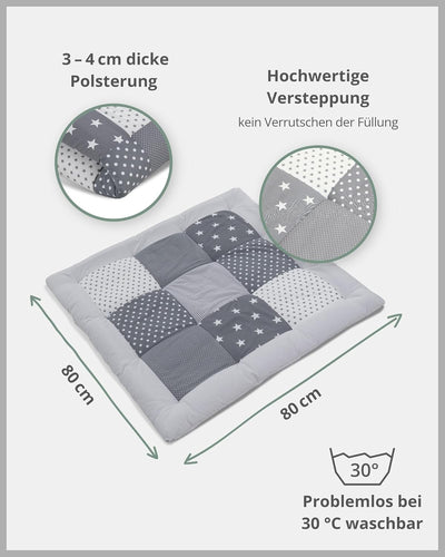 ULLENBOOM Krabbeldecke für Baby 80x80 cm, Outdoor-geeignet, 100% OEKO-TEX Materialien, Made in EU, W