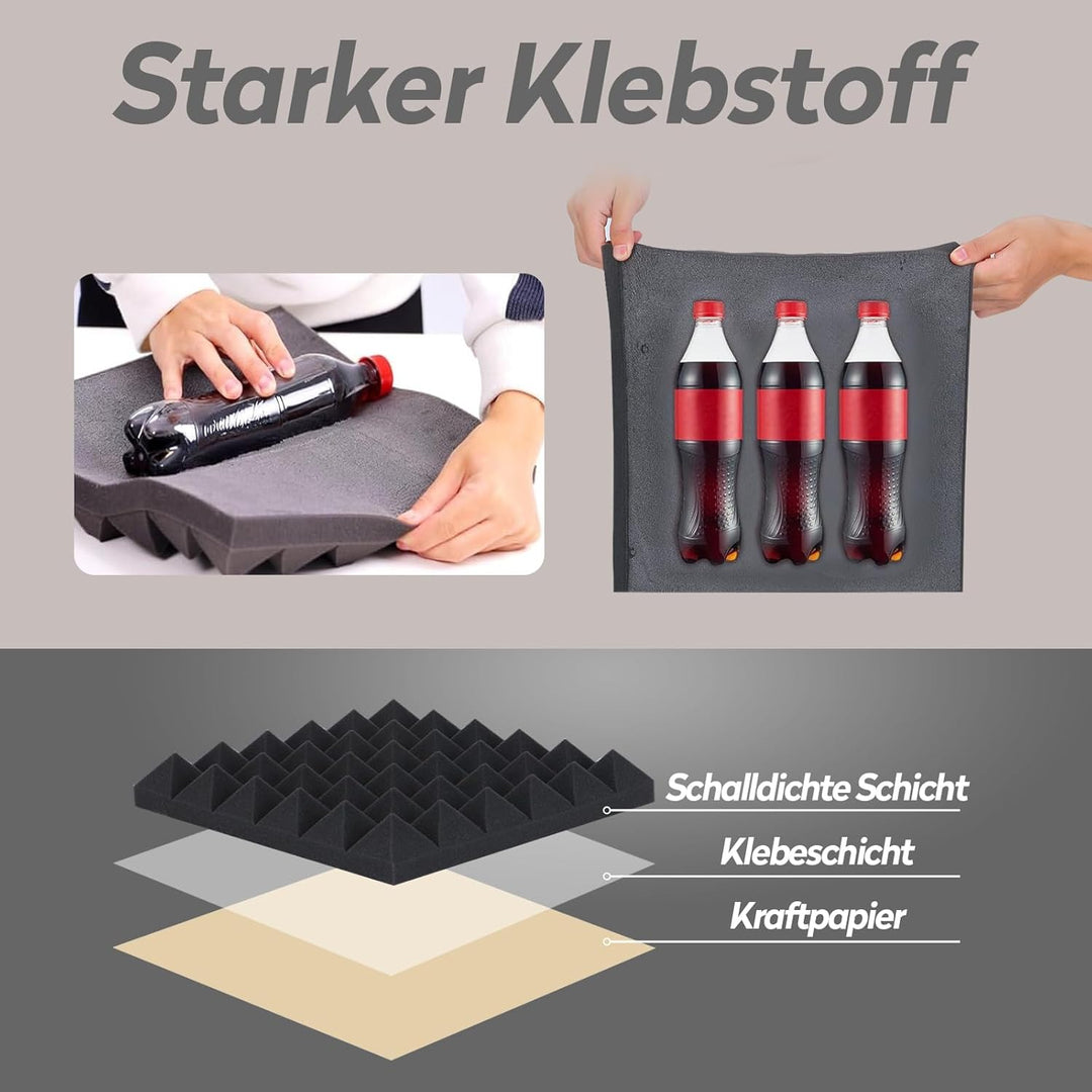 Auslet Akustikschaumstoff Selbstklebend,Schalldämmung Akustikpaneele 24 Stück,Hoher Dichte Schaumsto
