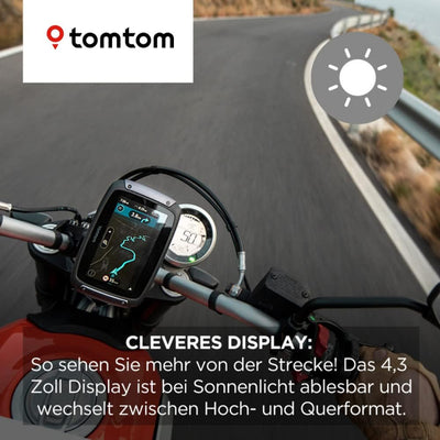 TomTom Motorrad Navi Rider 500 (4,3 Zoll, kurvige und bergige Strecken speziell für Motorräder, Stau