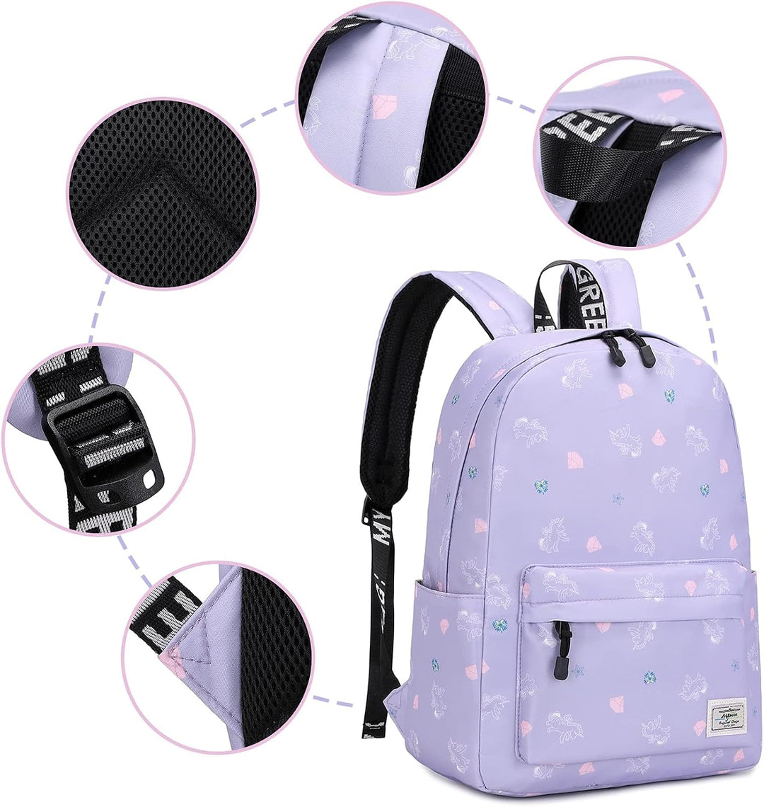 Lohol Leichter Schulrucksack für Mädchen, Kinder-Schulranzen-Rucksack mit Aufdruck (Einhorn Lila), E
