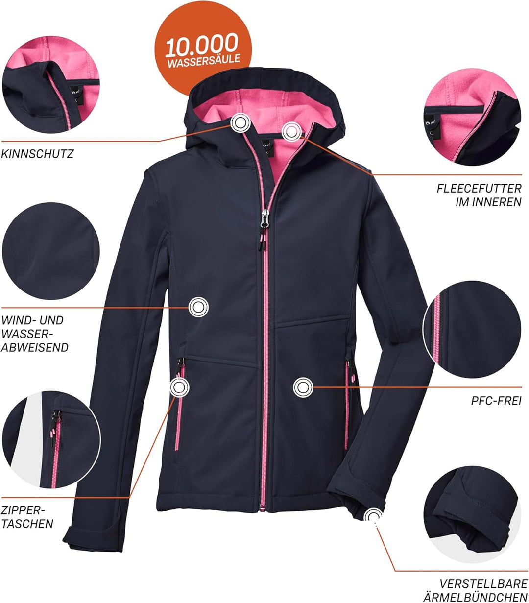 Killtec Mädchen Kow 168 Grls Sftshll Jckt Softshelljacke mit Kapuze/Outdoorjacke ist wasserabweisend