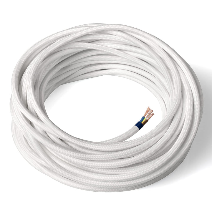 Amarcords - Textilkabel für Lampen WEISS, rund, Seide, 5 Meter, mit Erdung 3x0,75 - Stoffkabel mit f