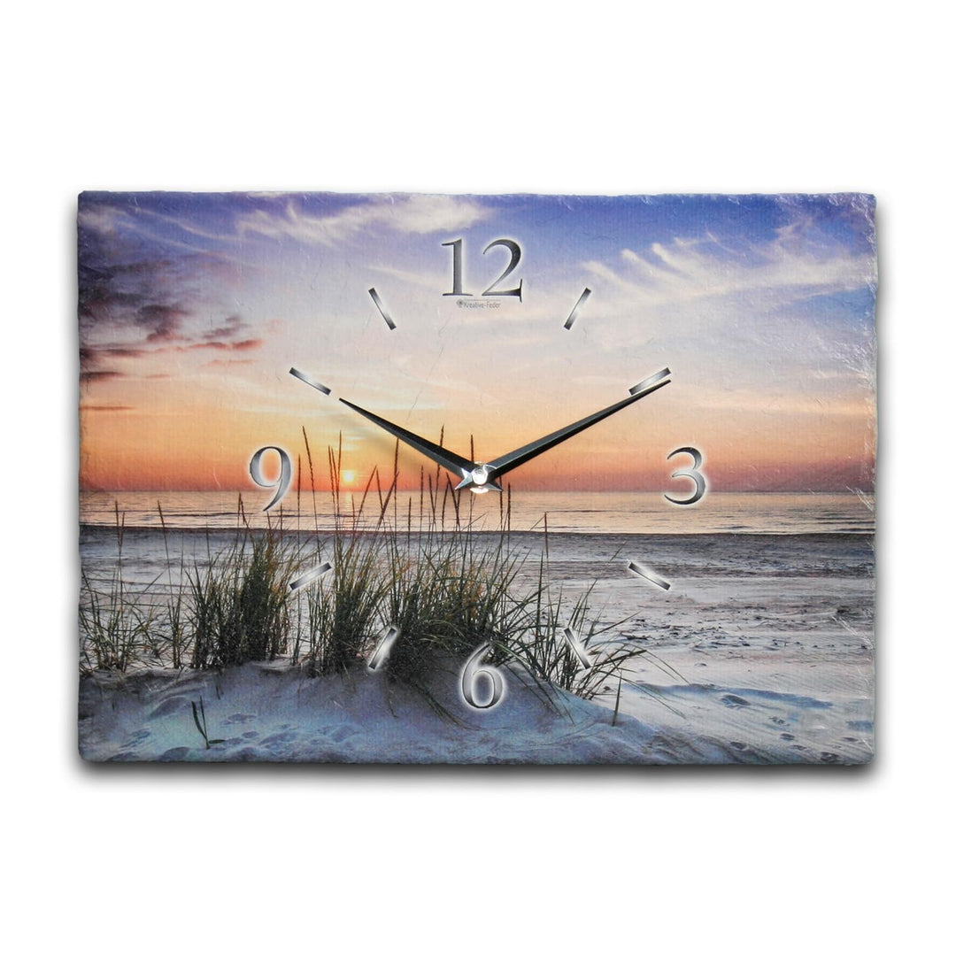 Kreative Feder Designer-Wanduhr aus Stein (Beton) mit flüsterleisem Funkuhrwerk - Sandstrand
