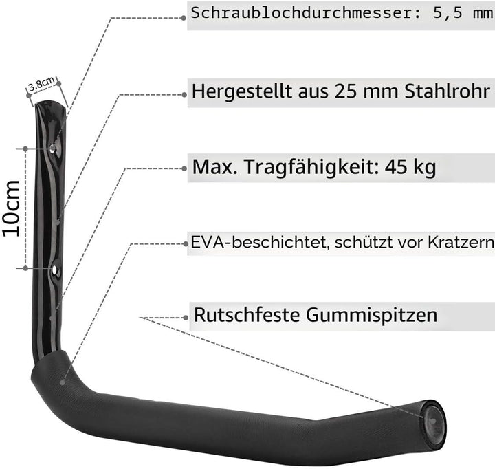 Robuste Garagenaufbewahrung, 40 cm Wandhalterung, Reifenhalterung, Alternative, 4 Stück Kajak-Haken,