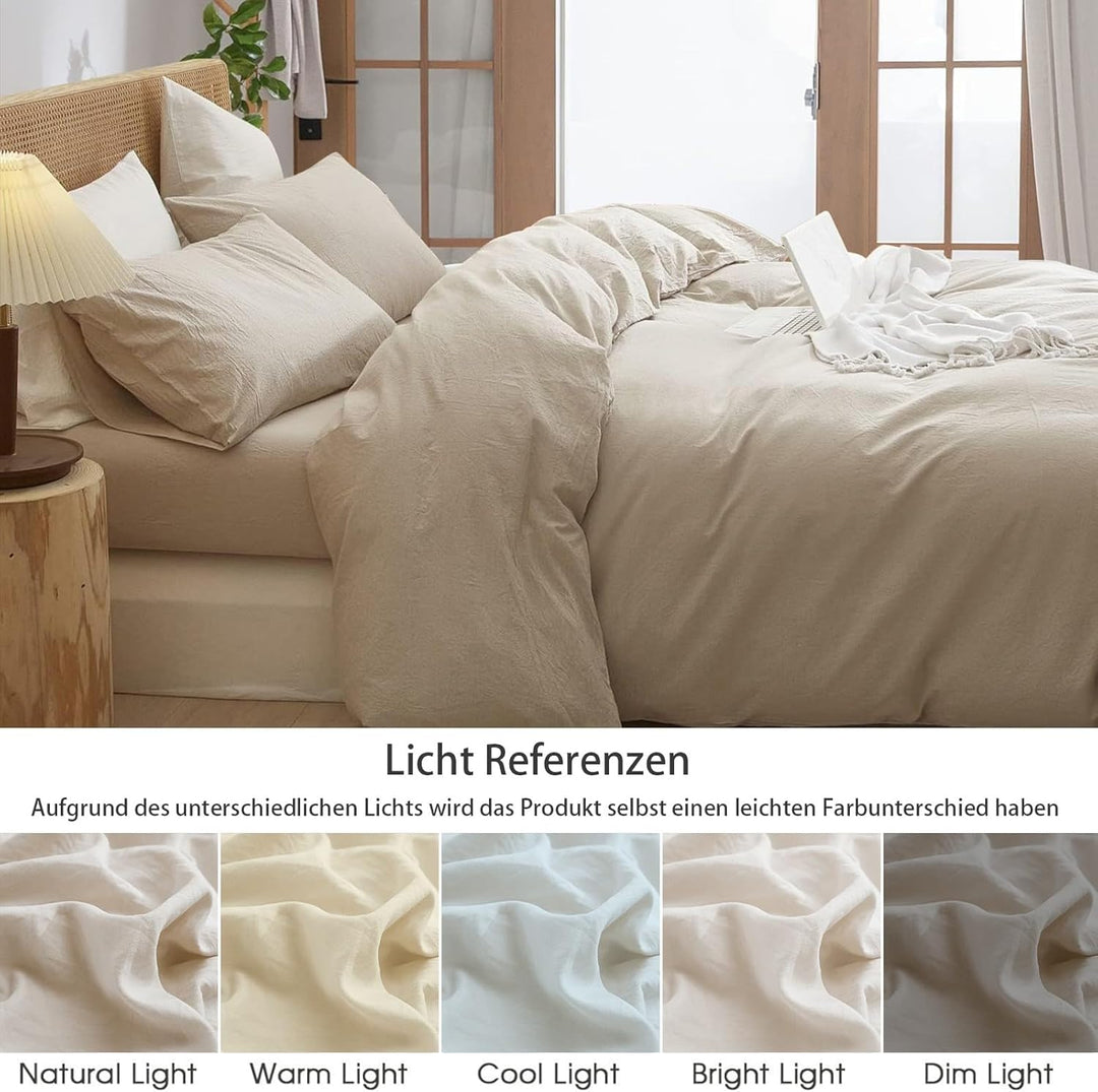 Freyamy Bettwäsche 135x200cm 2teilig Beige Unifarben Einfarbig Bettwäsche Gewaschene Microfaser Weic