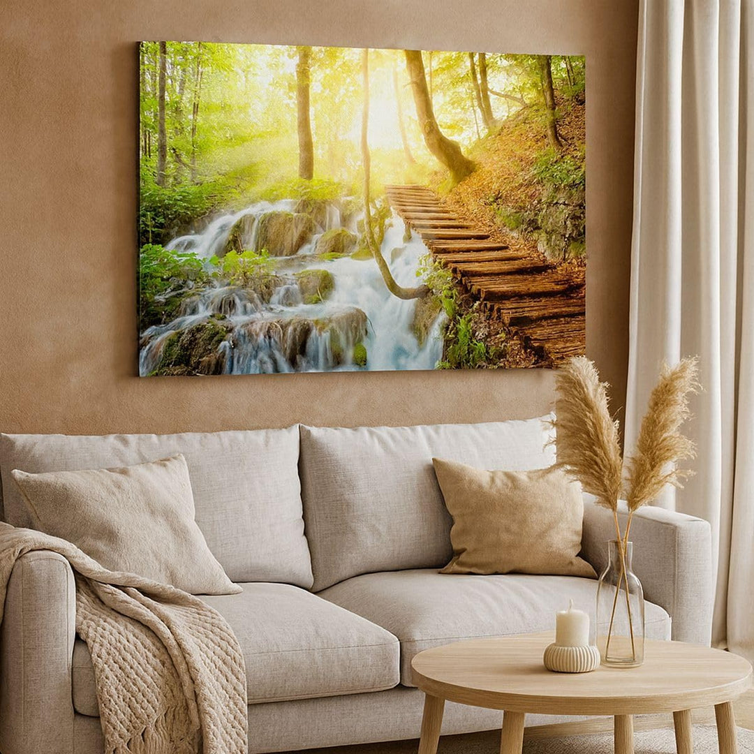 ARTTOR Bilder auf Leinwand Park Wasserfall Wasser Leinwandbild 70x50cm Wandbilder Dekoration Wohnzim