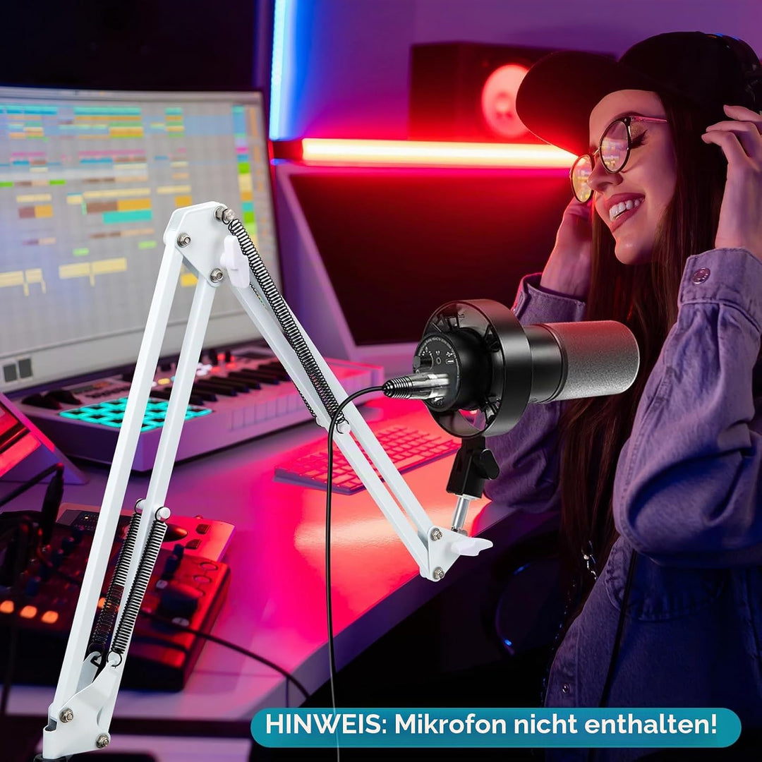 FIFINE K688 Mikrofonarm Weiss - Boom Arm Mikrofon Schwenkarmständer kompatibel mit FIFINE Recording