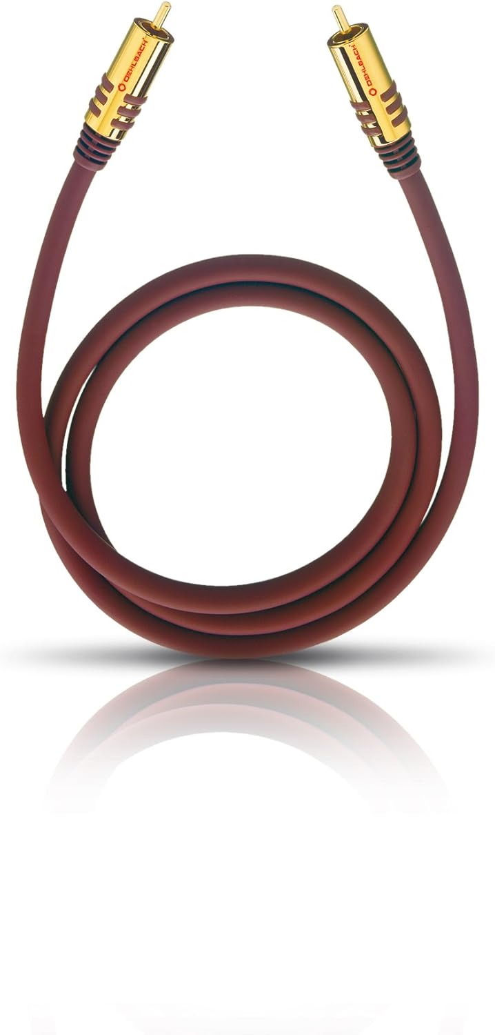 Oehlbach NF Sub, Cinch Subwoofer-Kabel - Audiokabel - rund - OFC - 2m - Bordeaux Rot 2m Single, Rot