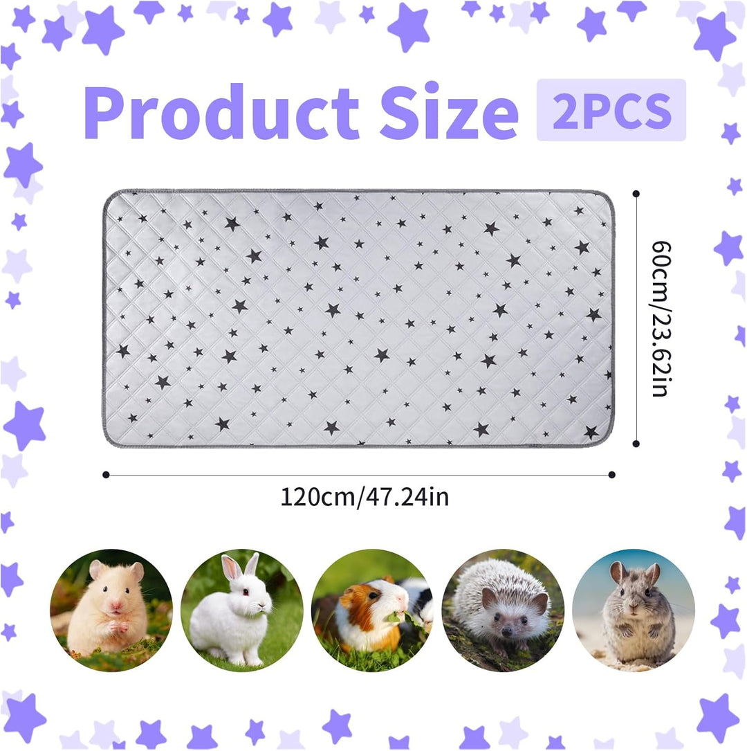 2 Stück 60x120cm Meerschweinchen Unterlage Waschbar, Pipipads Meerschweinchen, Grau Stern, wasserdic