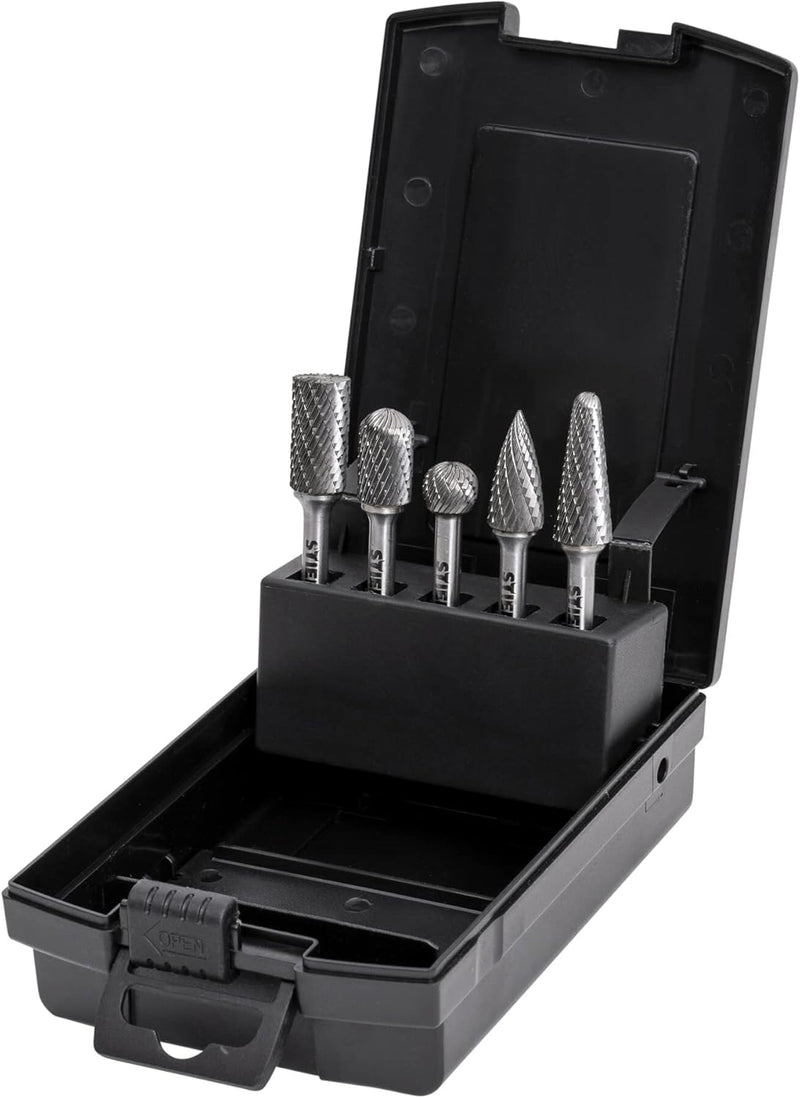 STIER Frässtifte-Set, 5-teilig, vielseitig einsetzbar für präzise Fräsarbeiten in Metall, Holz und K