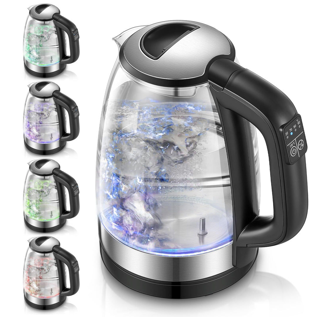 Wasserkocher mit Temperatureinstellung, FOHERE Wasserkocher Glas, Edelstahl Glas Wasserkocher Elektr