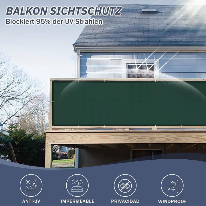 HENG FENG Balkon Sichtschutz 100x300cm,PES Wetterfest Balkonverkleidung,95% UV-Schutz Balkonverkleid