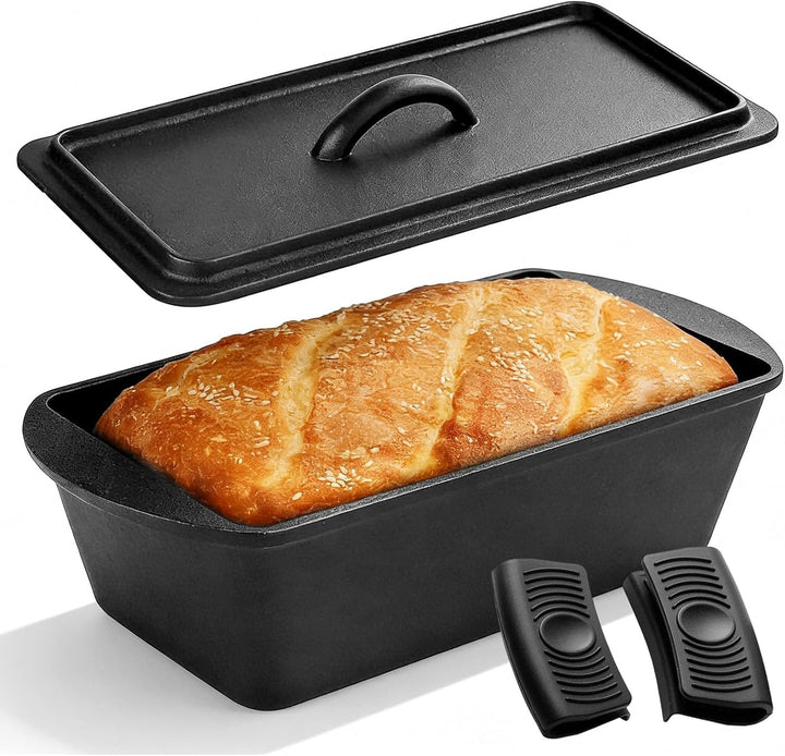 Brotbackform Mit Deckel, 28cm Brotbackform, Wiederverwendbar Gusseisen Topf Brot Backen Mit Silikong